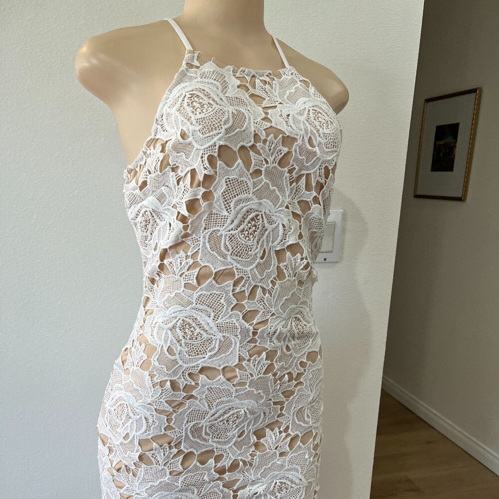 Lulus Floral Lace Midi Dress Temps De L'Amour Bodycon Small